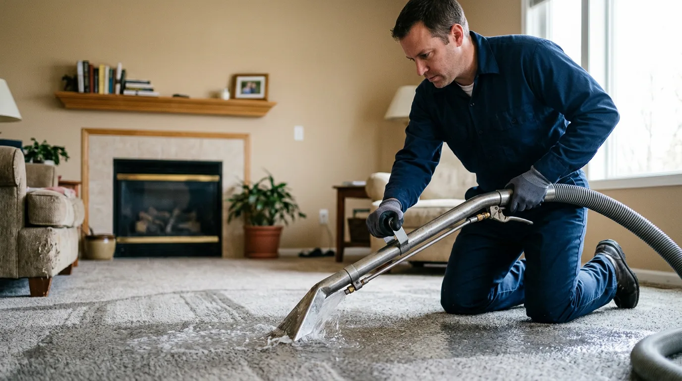 Water damage restoration technician working near Alton, MO